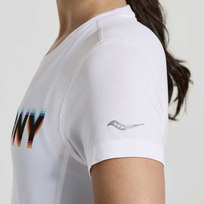 White Women's Saucony Stopwatch Graphic Short Sleeve T-Shirt | MALAYSIA-PJFB