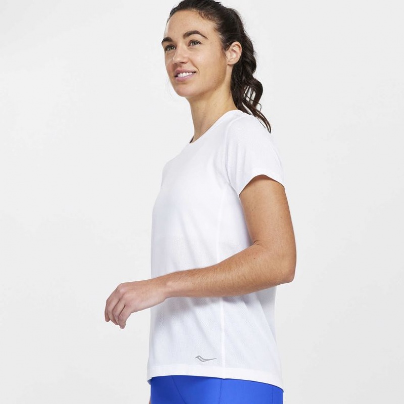 White Women\'s Saucony Stopwatch Short Sleeve T-Shirt | MALAYSIA-JFRX