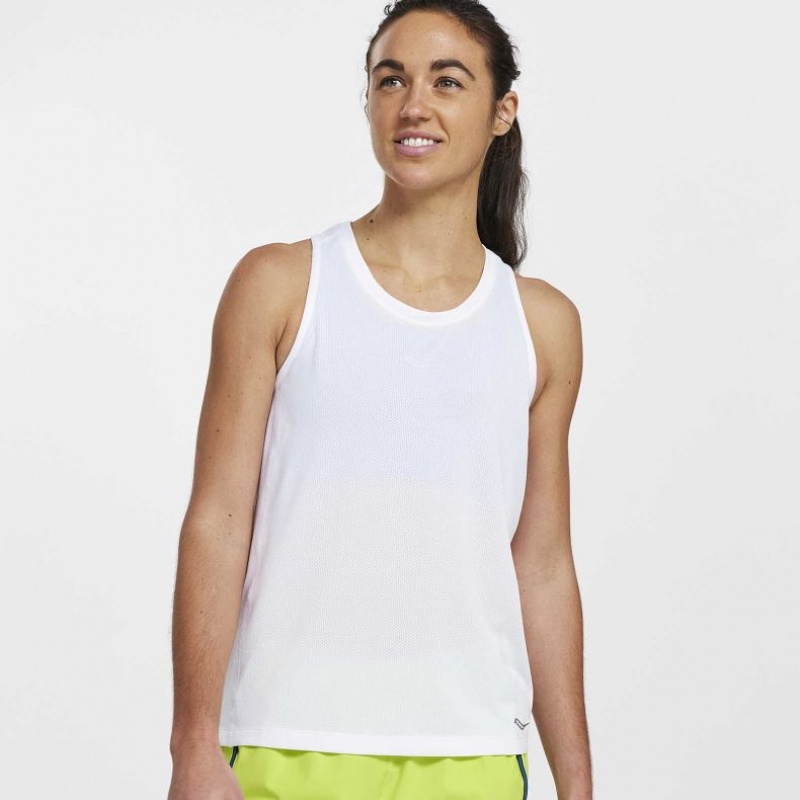 White Women\'s Saucony Stopwatch Singlet | MALAYSIA-NJCL