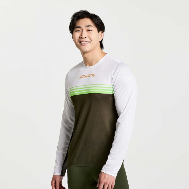 White / Black Men\'s Saucony Elite Long Sleeve T-Shirt | MALAYSIA-YWEL