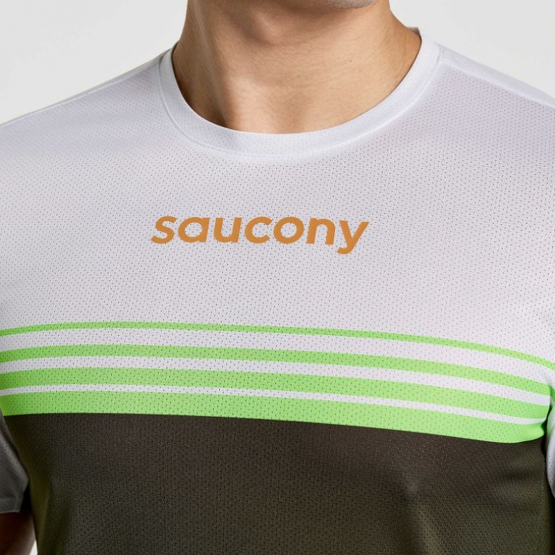 White / Black Men's Saucony Elite Short Sleeve T-Shirt | MALAYSIA-JKYA