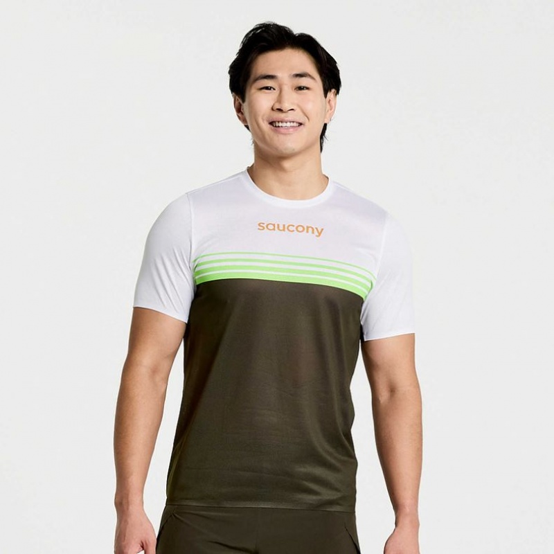 White / Black Men\'s Saucony Elite Short Sleeve T-Shirt | MALAYSIA-JKYA