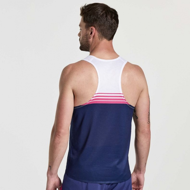 White / Navy Men's Saucony Elite Singlet | MALAYSIA-HFNO