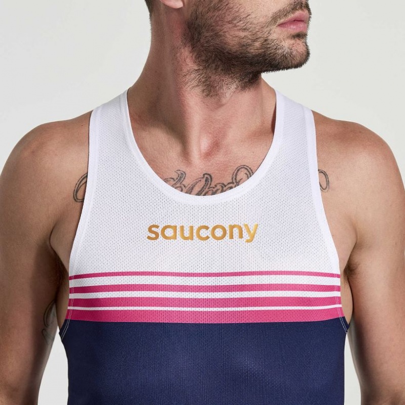 White / Navy Men's Saucony Elite Singlet | MALAYSIA-HFNO