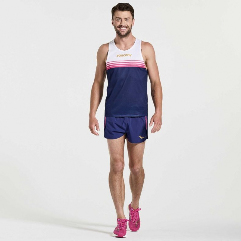 White / Navy Men's Saucony Elite Singlet | MALAYSIA-HFNO