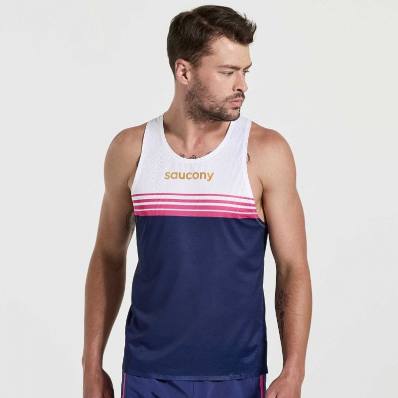 White / Navy Men\'s Saucony Elite Singlet | MALAYSIA-HFNO