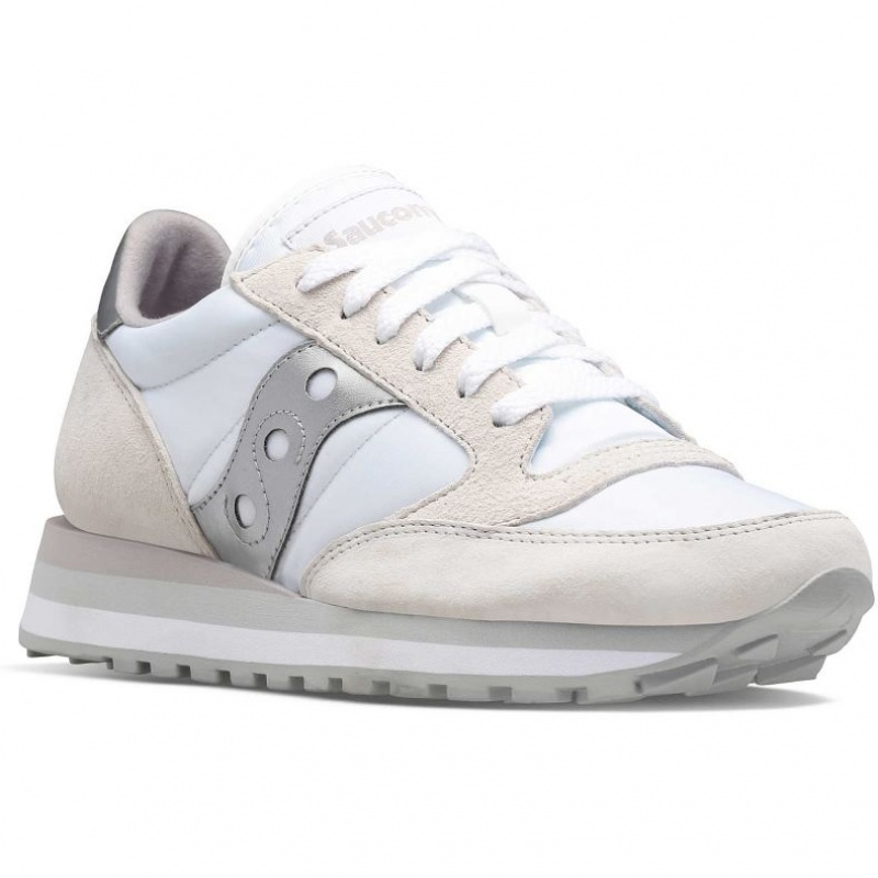 White / Silver Women's Saucony Jazz Triple Sneakers | MALAYSIA-NEMZ