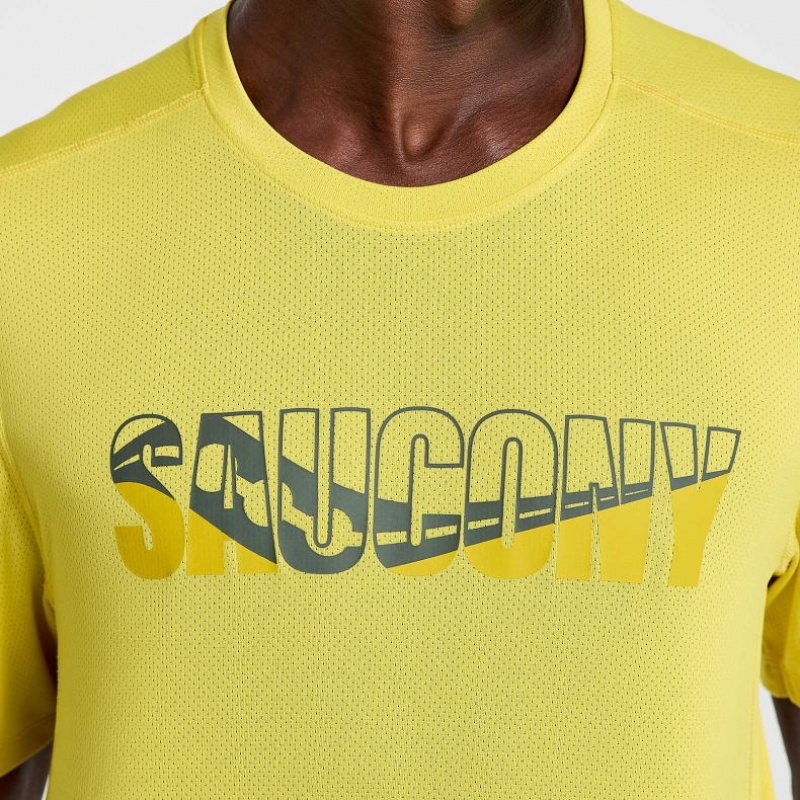 Yellow Men's Saucony Stopwatch Graphic Short Sleeve T-Shirt | MALAYSIA-EYJF