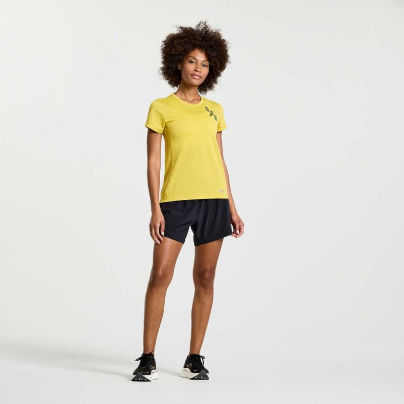 Yellow Women's Saucony Stopwatch Graphic Short Sleeve T-Shirt | MALAYSIA-BWRD