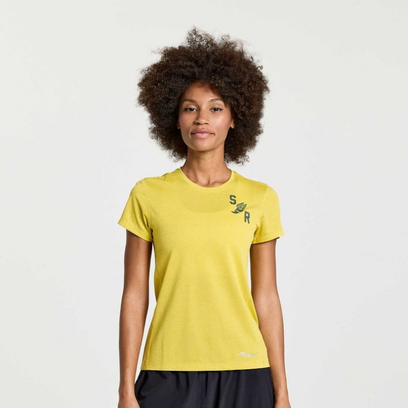 Yellow Women\'s Saucony Stopwatch Graphic Short Sleeve T-Shirt | MALAYSIA-BWRD