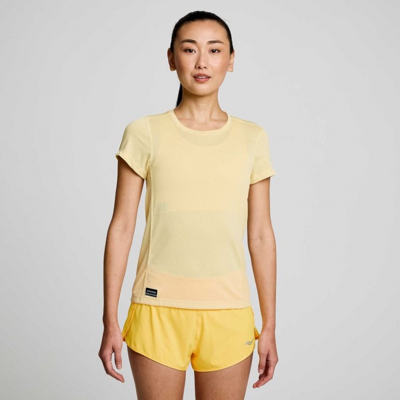 Yellow Women\'s Saucony Stopwatch Short Sleeve T-Shirt | MALAYSIA-RQYH